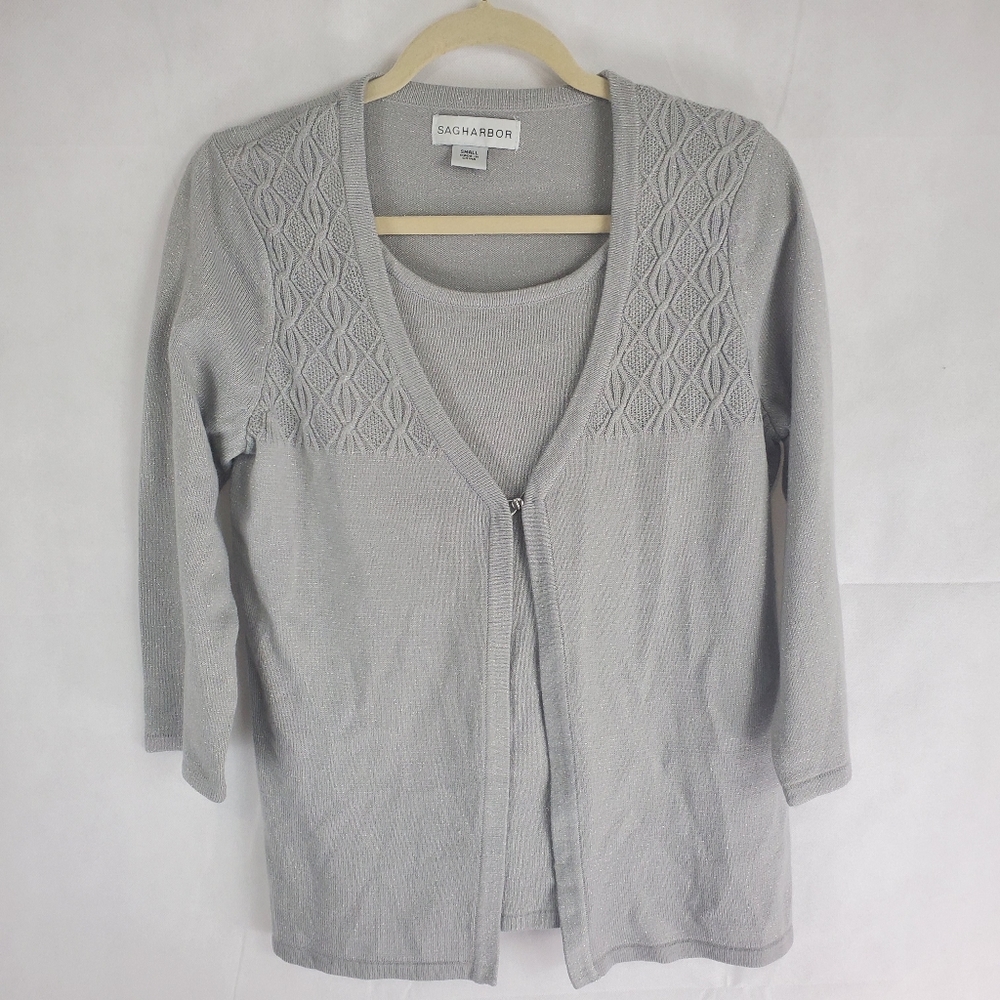 Sag Harbor Top With One  Clasp Cardigan Attached